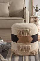 Pouf ottoman artisanal bohème en coton/laine/polyester, motif géométrique abstrait, coussin de sol scandinave multifonctionnel pour