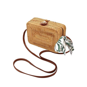 Sac à main en rotin tissé à la main pour femmes bohèmes élégantes doublure en coton automne bracelet en cuir gland été accessoire de mode simple ouvert - Product Image 6