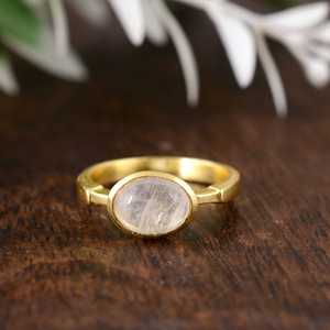 Latest Design <b>Moonstone</b> Ring Boho Brass <b>Jewelry</b> Women 18k Gold Plated Minimalist Geometric Band Design Ring Wholesale/OEM/ODM - Product Image 6
