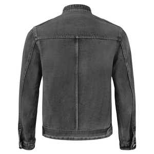 Blouson en jean vintage délavé pour homme, col montant, fermeture éclair, coupe droite, décontracté, 100 % coton, style motard, pour le quotidien - Product Image 2