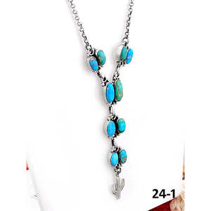 Collier artisanal du Sud-Ouest Émeraude Verte avec turquoise, turquoise blanc et argent sterling, motif en forme de plante, idéal pour un cadeau - Product Image 3