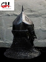 Casco Vikingo Medieval Normando de Acero Antiguo, Medio Enmascarado, con Armadura de Malla, Fundición a Presión 3D, para Año Nuevo Chino y Halloween, Negro