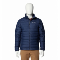 Chaqueta acolchada azul marino con capucha, estilo urbano, con cremallera, bordado frontal, acolchado, impermeable, para invierno