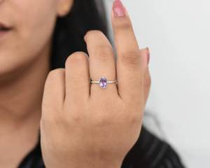 แหวนอเมทิสต์925เงินสเตอร์ลิงขอบรูปไข่6x8มม. ทำด้วยมือเครื่องประดับอัญมณีสีม่วงของขวัญแหวนสำหรับผู้หญิงที่สวยงาม - Product Image 4