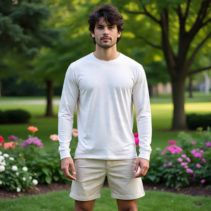 Camiseta de verano con hombros caídos para hombre, camisetas ligeras de primavera, camiseta de gran tamaño de manga larga con cuello redondo para hombre - Product Image 2