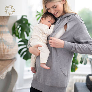 Sudadera con capucha de lactancia de maternidad con cremallera sostenible Ropa de pecho abierto de algodón de bambú Sudaderas con capucha de enfermería ecológicas - Product Image 2