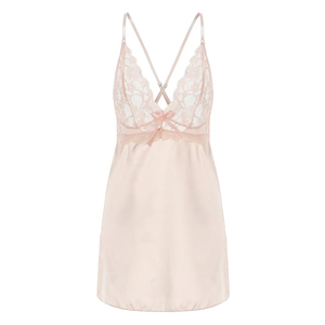 Babydoll 100% Seta con Pizzo e Tessuto Satinato Ghiaccio, Design con Scollo a V - Product Image 1