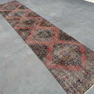 Turkish <b>Runner</b> Rug 2.7x12.5 ft, <b>Red</b> Black Persian Rug Wool - Product Image 2