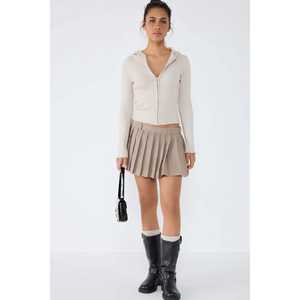 Autumn/Winter Casual <b>Beige</b> Hooded Zip-Up Knit <b>Cardigan</b> Crocheted with <b>Long</b> Print Pattern for Summer - Product Image 2