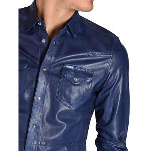 Camisa de cuero de moda para hombre hecha a medida Camisa de moda de cuero para hombre Camisa de cuero de ajuste casual Producto de Venta caliente de alta calidad - Product Image 3