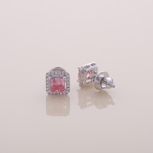 Pendientes de Diamantes Cultivados en Laboratorio con Certificación IGI, Corte Princesa Rosa, con Halo, Oro Amarillo/Blanco/Rosa de 14K, Pendientes de Lujo - Product Image 3