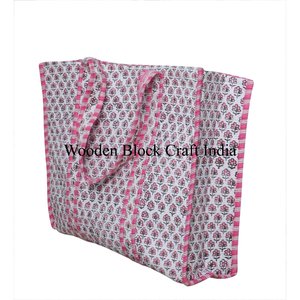 Handmade Cotton <b>Vintage</b> Floral Block Print Quilted <b>Tote</b> <b>Bag</b> Women Eco-Friendly Custom Logo Winter Spring Summer Zipper closure - Product Image 3