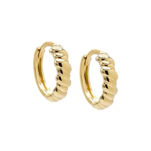 925 Sterling Silver 14/18K Gold Plated Vermeil Fine Jewelry Classic Solid Twisted Puffed Cartilage Huggie Hoop Earring for Women