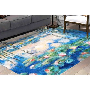 Tapis à motif de fleur de lotus : Tapis botanique antidérapant, tapis en chenille - Product Image 2