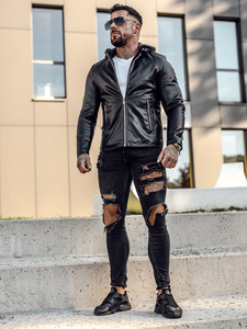 Chaqueta de Cuero PU para Hombre al por Mayor, con Cierre, Cuello Alto, Estilo Moderno, Talla Personalizada, Tinte Liso, para Primavera y Otoño - Product Image 2