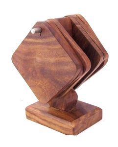 Natural Wooden Square Shape 3 Inch <b>Coaster</b> with Wood Stand Hanging Design for Home Kitchen Office <b>Table</b> Top Desktop Decor - Product Image 5