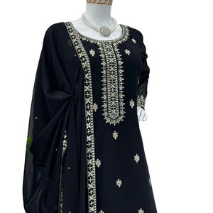 Calidad superior Mejor diseño Eid & Ramzan Mes Bordado lateral frontal especial M A XXL Tamaño Hasta la rodilla Kurti & Pent con Dupatta Set - Product Image 1