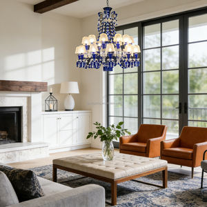 Lustre en cristal de luxe européen impérial avec bras en bambou clair et bleu pour salle de banquet, auditorium, <span class=keywords><strong>lampe</strong></span> suspendue personnalisée - Product Image 4