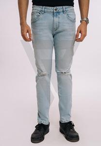 Pantalon en jean éco-responsable gris clair délavé avec patchwork et logo personnalisé, coupe droite mi-haute, effet vieilli, pour homme – Collection 2025 – Grande Vente - Product Image 2