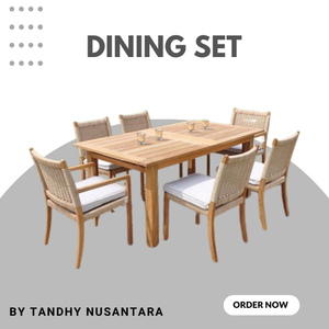 Modern Solid Teak Wood Dining Table <b>Set</b> With Rattan Chairs 6 Seater Indoor Outdoor <b>Restaurant</b> Furniture Contemporary Design - Product Image 3