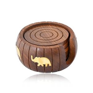 Handmade Designer Wood <b>Coasters</b> <b>Set</b> Round Pattern Pad Stylish Unique Home Decor Serving Table Drink Gift Pack of 6 on Sale - Product Image 2