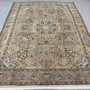 Turkish Vintage Rug, 9.8x12.7 ft Oversize Rug, <b>Brown</b> Blue Floral <b>Wool</b> Rug - Product Image 1