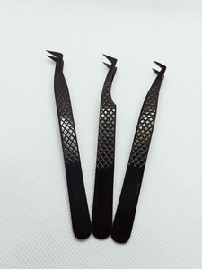 Prix de gros, lot de 3 pinces à épiler en acier inoxydable à pointe en fibre anti-magnétique, ensemble professionnel anti-statique pour extensions de cils - Product Image 5