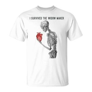 T-shirt Scheletro Sopravvissuto per Sopravvissuti a Colpi Cardiaci - Design Promozionale 'Sono Sopravvissuto al Widow Maker' - Product Image 1