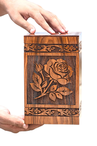 Urna de cremación de palisandro tallada a mano, urnas de cremación de recuerdo floral de madera de Sheesham para últimos rituales - Product Image 4