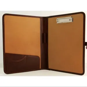 真皮商务演示会议会议文件夹A4，带剪贴板棕色LPA-0034