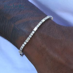 "Men's <b>925</b> <b>Sterling</b> <b>Silver</b> & 14k White Gold Moissanite Tennis <b>Bracelet</b> with Baguette & Round Cut Stones" - Product Image 1