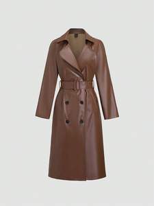 Manteau d'hiver long en cuir écologique de luxe pour femme, de haute qualité, style vintage, respirant, avec boutons et fermeture éclair - Product Image 6