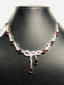Sterling 925 Silver Necklace & <b>Earring</b> Set with Natural Garnet Gemstone <b>Beautiful</b> Set & Unique Design for Women for Any Occasion - Product Image 2