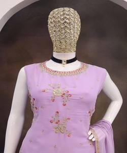 LOOK RICHE GEORGETTE BRODERIE SÉQUENCE TRAVAIL TOP PALAZZO AVEC DUPATTA FESTIVE WEAR PRIX DE GROS VÊTEMENT ETHNIQUE PUEPLE - Product Image 2