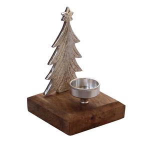 Aluminum metal raw nickel plated and mango wood Christmas <b>candle</b> holder Christmas decoration Festival gifts - Product Image 5