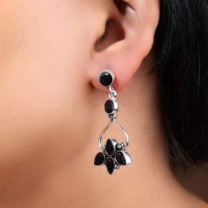 Pendientes Colgantes de Latón Plateado Oxidado con Ópalo, Joyería Boho Antigua para Mujer, para Fiesta - Product Image 1