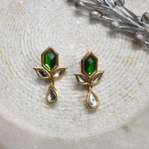 Pendientes de gota de hoja verde chapados en oro de 22 quilates con corte princesa, bonitos pendientes de oro rosa a la moda, piedra principal de circón para regalo de boda de compromiso - Product Image 2