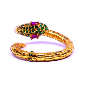 Anillo de serpiente de Plata de Ley 925 para mujer, chapado en oro clásico ajustable con piedras preciosas de topacio verde rubí para bodas, uso diario - Product Image 2