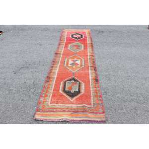 2.9x9.8 ft <b>Runner</b> Vintage Rug, Turkish Rug, <b>Red</b> Black Southwestern Wool Rug - Product Image 1