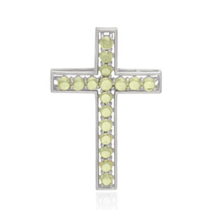 Simple Croix 925 Argent Sterling Péridot Rond Cabochon Pierre Verte Pendentif Prong Réglage Bijoux Noir Vendredi Cadeau De Noël - Product Image 3