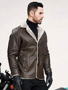 Veste en cuir véritable pour homme, style urbain, avec fermeture éclair frontale, col montant, coupe ajustée, décontractée, pour l'hiver, vente en gros - Product Image 3