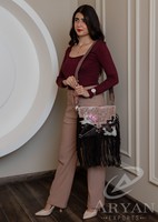 Sac à bandoulière en cuir véritable rose avec franges, motif floral western, style chapeau de cowboy, pour femme