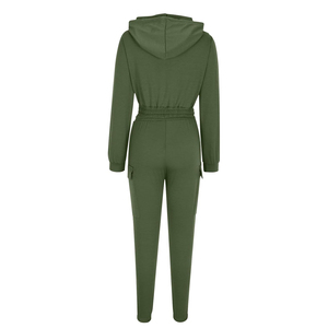 ชุดวอร์มผู้หญิงแนวแฟชั่นมีฮู้ด2ชิ้นเสื้อโค้ทแขนยาวมีซิปสำหรับใส่เล่นกีฬาแบบลำลอง - Product Image 2