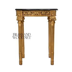 โต๊ะข้างทรงสี่เหลี่ยมหรูหราพร้อมท็อปหินอ่อนสีดำและโครงไม้แกะสลักลายทองคำเปลวอย่างประณีตสำหรับตกแต่งบ้านสไตล์คลาสสิก - Product Image 2