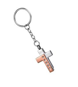 Rose Gold <b>Cross</b> Prayer Memorial Keychain Cremation Jewelry Urn Necklace for Human Ashes <b>Chain</b> Suitable for Women <b>Men</b> Custom Size - Product Image 1