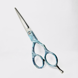 Customizable 5.5" Straight Edge Premium Sharp <b>Hairdressing</b> <b>Scissors</b> Right-Handed Blue Leaf Motif - Product Image 1