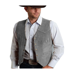 Cowboy hommes Western gris daim cuir gilet épais réversible tactique gilet de sécurité avec bouton décoration tissu chaud et sûr - Product Image 1