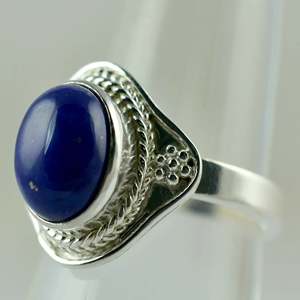 Handmade 925 Sterling Silver Boho <b>Ring</b> <b>Lapis</b> <b>Lazuli</b> Natural Blue Oval Gemstone Inlay Perfect September Birthstone September - Product Image 3