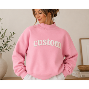 Sweat-shirt oversize rose uni pour femme avec col montant et impression de texte personnalisée, manches longues, style décontracté, Trackstar OEM Private Label - Product Image 1