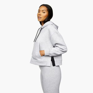 Sudadera con Capucha para Mujer, Color Gris Jaspeado, con Logotipo Bordado, 80% Algodón Peinado, 20% Poliéster, Marca Gym King, con Cinta Lineal de Felpa - Product Image 1